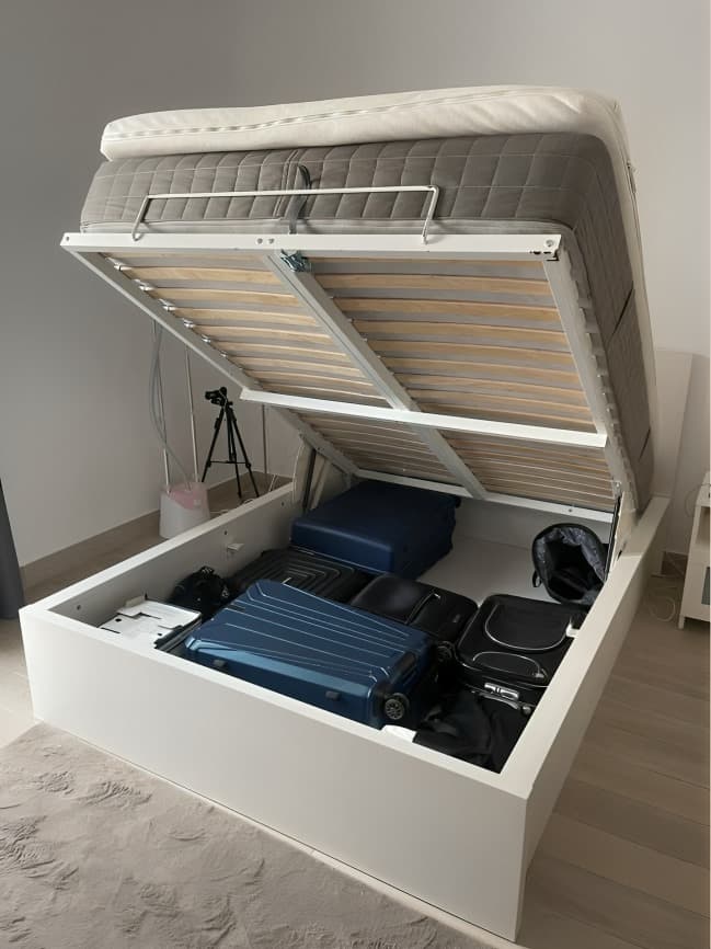 IKEA Hydraulic Ottoman Bed with IKEA Mattress, White, 160 × 200 cm
